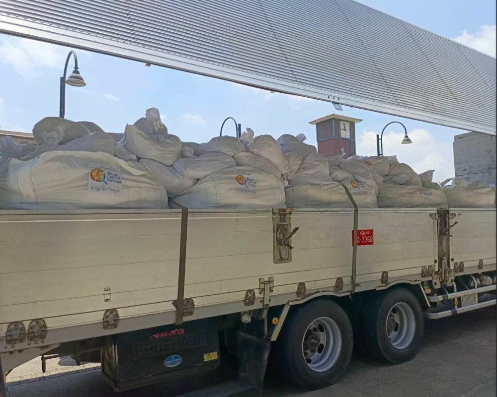 earthquake relief supplies loaded on a large truck