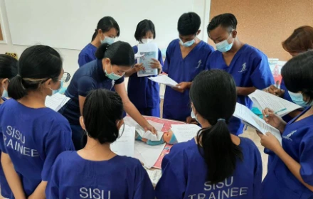 SISU trainees learning infant and child care
